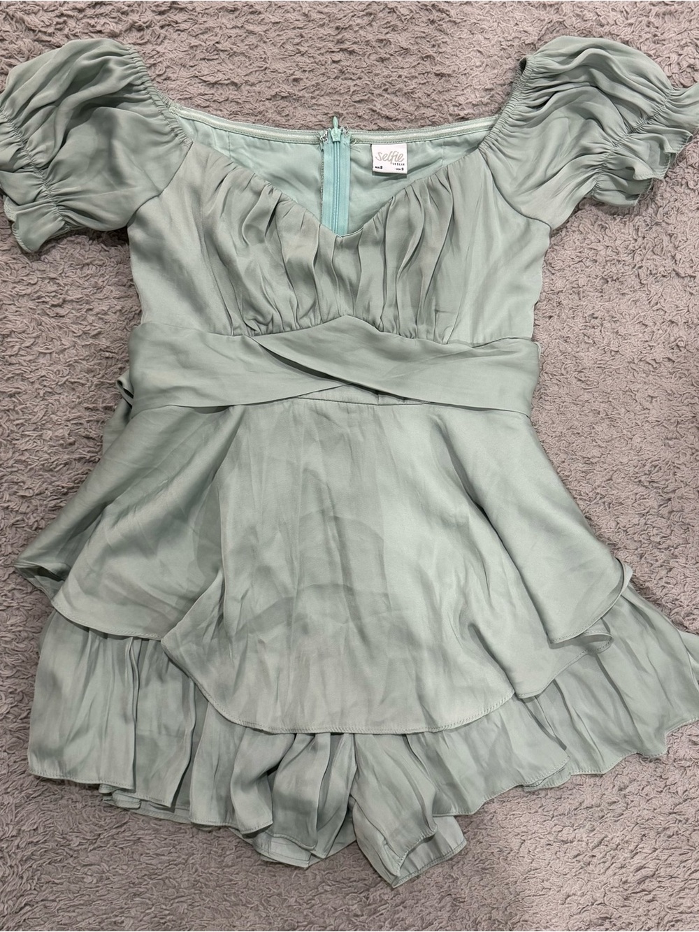 Selfie Leslie Mint Puff-Sleeve Peplum Romper Size Small
